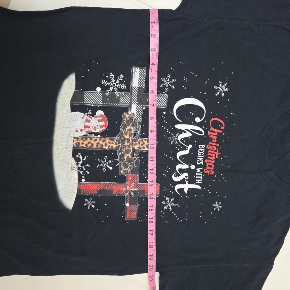 Christmas Begins With Christ Snowman Christian Cross T-Shirt - MADE IN USA - Picture 4 of 5
